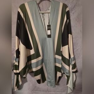 2 Piece Elegant Green and Black Womens Pant Set